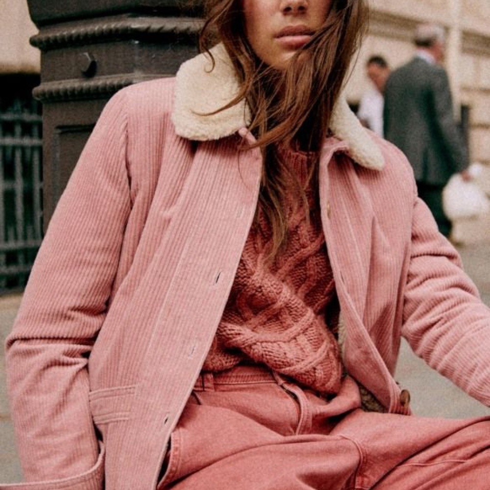 Sezane Will Jacket - Rose Pink Faux Sheepskin Collar NWT - Picture 5 of 7
